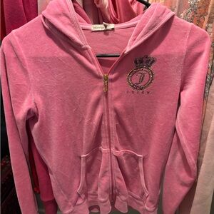 Vintage y2k Juicy Couture Pink Velour rhinestone Zip-Up Hoodie